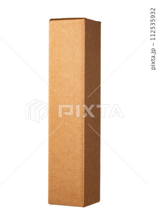 Vertical paper cardboard box for bottle packaging isolated on white 112535932