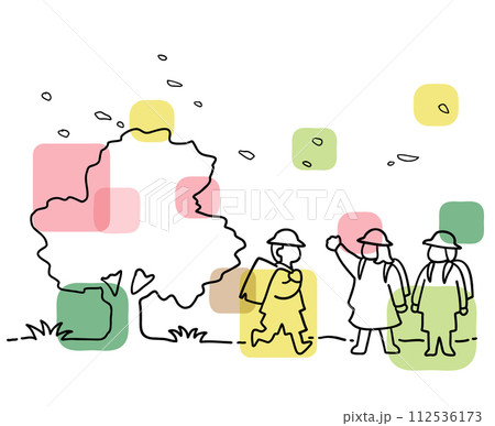 学校へ通う子ども達の線画イラスト 112536173