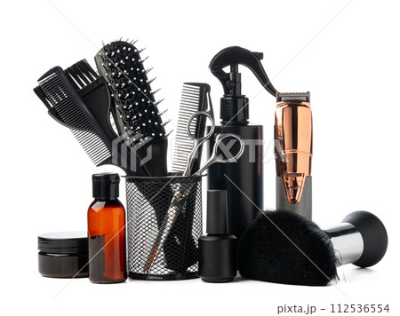 Professional hairdresser tools isolated on white background 112536554