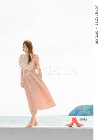 Woman in long romantic dress elegant dress 112536567
