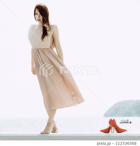 Woman in long romantic dress elegant dress 112536568