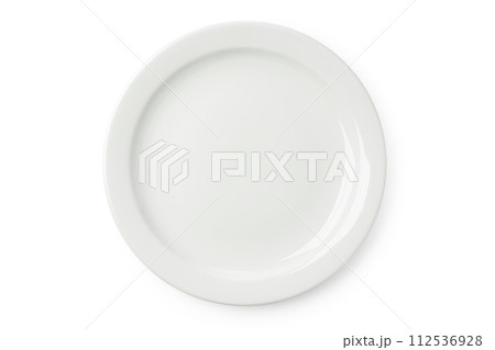 Empty white plate isolated on white background Empty white plate isolated on white background 112536928