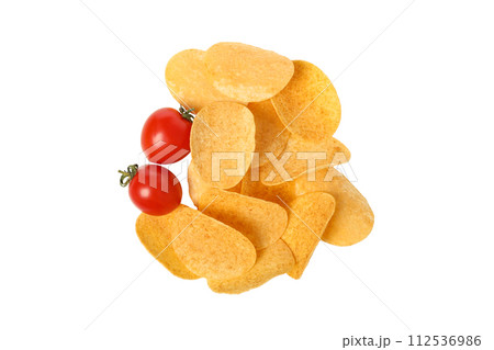 PNG,Potato chips with fresh tomatoes, isolated on white background 112536986