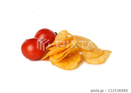 PNG,Potato chips with fresh tomatoes, isolated on white background PNG,Potato chips with fresh tomatoes, isolated on white background 112536988