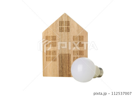 PNG, Decorative house with a light bulb, isolated on white background PNG, Decorative house with a light bulb, isolated on white background 112537007