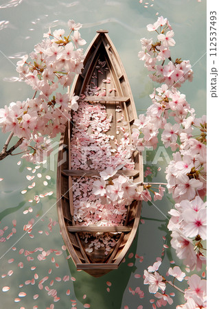 View Pastel Boat Adorned with Cherry Blooms View Pastel Boat Adorned with Cherry Blooms 112537493