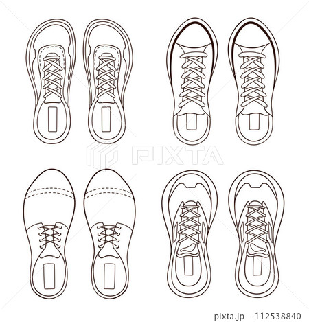 Male footwear sneakers collection in line art style. Hand drawn casual shoes. Vector illustration isolated on a white background. Male footwear sneakers collection in line art style. Hand drawn casual shoes. Vector illustration isolated on a white background. 112538840