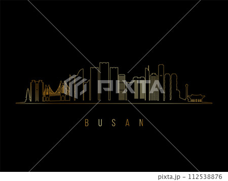 Golden Busan skyline silhouette.  112538876