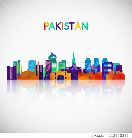 Pakistan skyline silhouette in colorful geometric style.  112538882
