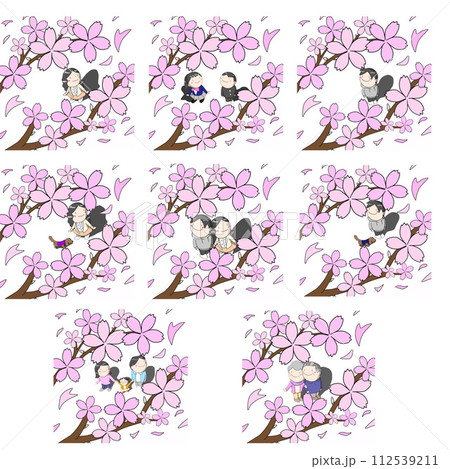 人物と可愛い桜のイラスト 時の流れ 桜の木の下で お花見 人物と可愛い桜のイラスト 時の流れ 桜の木の下で お花見 112539211