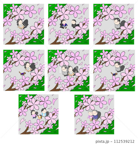 人物と可愛い桜のイラスト 時の流れ 桜の木下で お花見 人物と可愛い桜のイラスト 時の流れ 桜の木下で お花見 112539212
