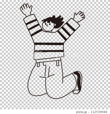 Hooray, line drawing vector of a jumping woman Hooray, line drawing vector of a jumping woman 112539560