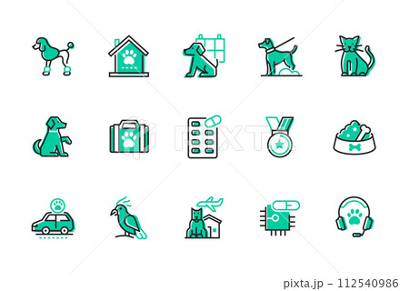 Care and treatment of pets - set of line design style icons 112540986