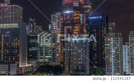 Aerial cityscape of Singapore downtown of modern architecture with skyscrapers night timelapse 112541187