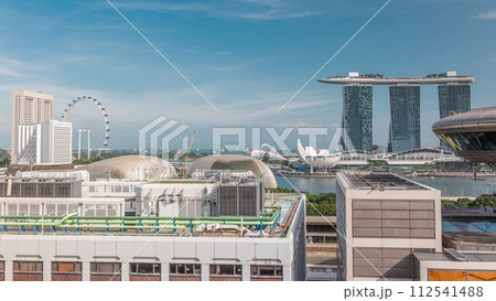 Aerial view of Singapore Marina Bay area timelapse with its financial and tourism district Aerial view of Singapore Marina Bay area timelapse with its financial and tourism district 112541488