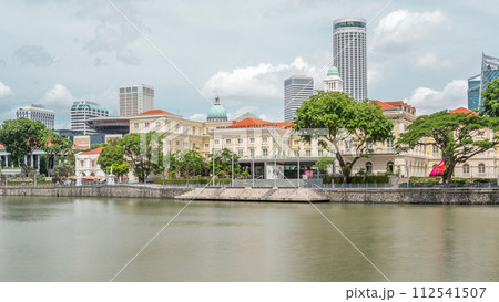 View of Singapore River with Asian Civilisation Museum and old civic district in background timelapse hyperlapse View of Singapore River with Asian Civilisation Museum and old civic district in background timelapse hyperlapse 112541507