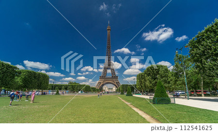 Eiffel Tower on Champs de Mars in Paris timelapse hyperlapse, France Eiffel Tower on Champs de Mars in Paris timelapse hyperlapse, France 112541625