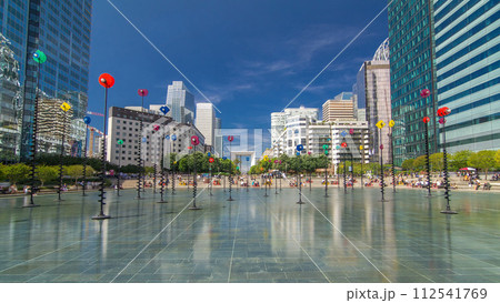 Skyscrapers of La Defense timelapse hyperlapse - Modern business and residential area. Paris, France 112541769