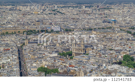 Top view of Paris skyline from observation deck of Montparnasse tower timelapse. Main landmarks of european megapolis. Paris, France Top view of Paris skyline from observation deck of Montparnasse tower timelapse. Main landmarks of european megapolis. Paris, France 112541783