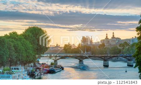 View to Pont des Arts in Paris at sunset timelapse, France View to Pont des Arts in Paris at sunset timelapse, France 112541843