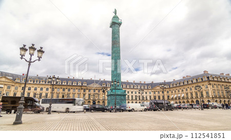 Vendome column with statue of Napoleon Bonaparte on the Place Vendome timelapse hyperlapse. Paris, France. Vendome column with statue of Napoleon Bonaparte on the Place Vendome timelapse hyperlapse. Paris, France. 112541851