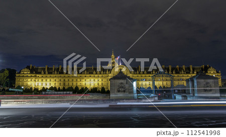 Les Invalides at night illumination timelapse hyperlapse in Paris, France 112541998