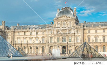 Flag on the top of main tower museum building timelapse. Paris, France 112542008
