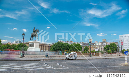 The equestrian statue of Henry IV by Pont Neuf timelapse, Paris, France. 112542122