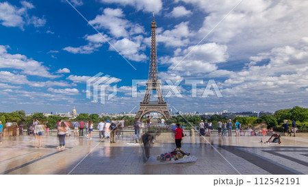 Famous square Trocadero with Eiffel tower in the background timelapse hyperlapse. 112542191