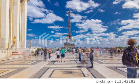 Famous square Trocadero with Eiffel tower in the background timelapse hyperlapse. Famous square Trocadero with Eiffel tower in the background timelapse hyperlapse. 112542192