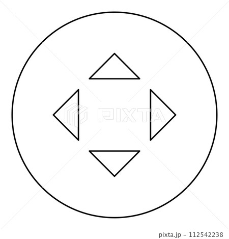 Four arrows pointing from the center symbol location icon in circle round black color vector illustration image outline contour line thin style 112542238