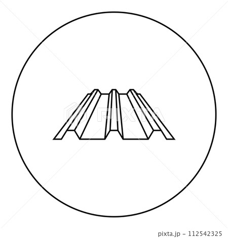 Roof metal rooftop steel profile sheets roofing concept ribbed corrugated metallic panel siding tile icon in circle round black color vector illustration image outline contour line thin style Roof metal rooftop steel profile sheets roofing concept ribbed corrugated metallic panel siding tile icon in circle round black color vector illustration image outline contour line thin style 112542325