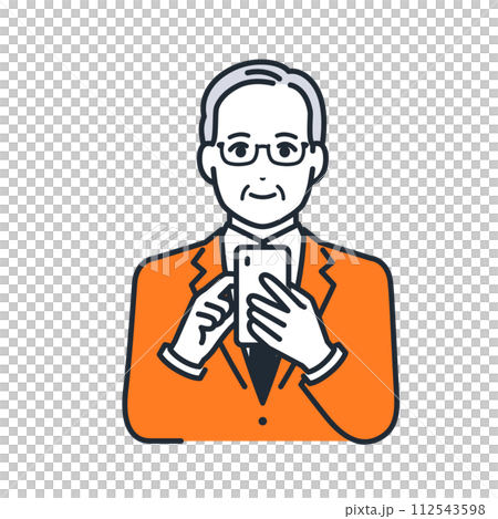 A simple vector illustration material of a president operating a smartphone with a smile A simple vector illustration material of a president operating a smartphone with a smile 112543598