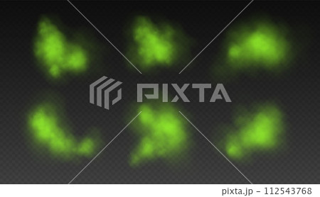 Green smoke, toxic cloud, realistic chemical gas, bad odour concept isolated on dark background. Green smoke, toxic cloud, realistic chemical gas, bad odour concept isolated on dark background. 112543768