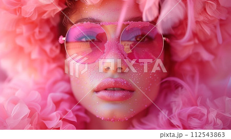 portrait of a modern beautiful girl with colorfull glasses 112543863