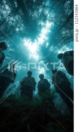 group of men, coven on Halloween 112543864