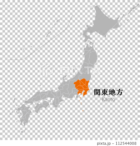 日本列島の中の関東地方、関東地方の各県 112544008