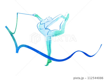 水彩タッチで描かれた新体操をする人 112544086
