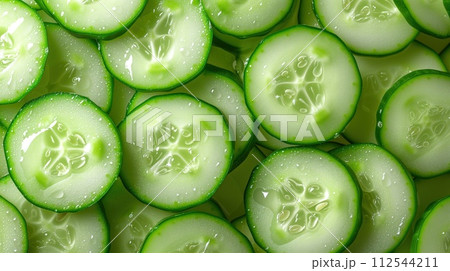 sliced cucumber top view food background sliced cucumber top view food background 112544211
