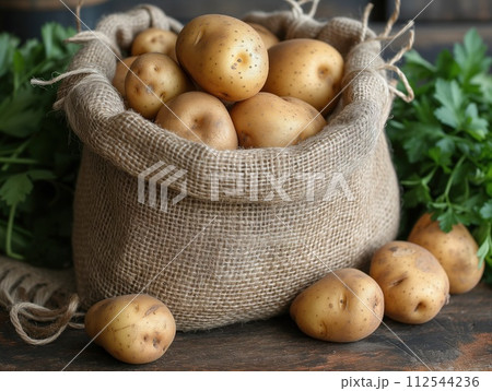 open sack with potatoes open sack with potatoes 112544236