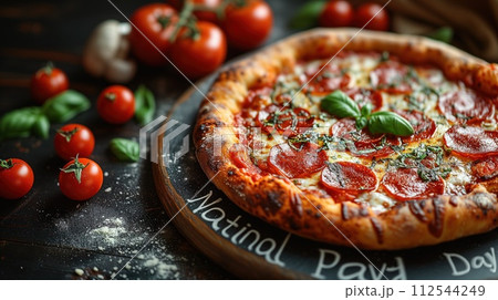 delicious pizza on a black background 112544249