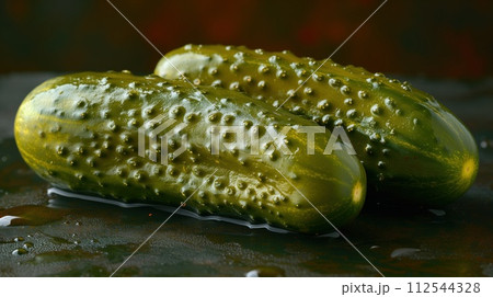 pickled cucumbers on dark background 112544328