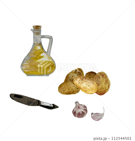 Potato oil knife garlic a watercolor illustration 112544501