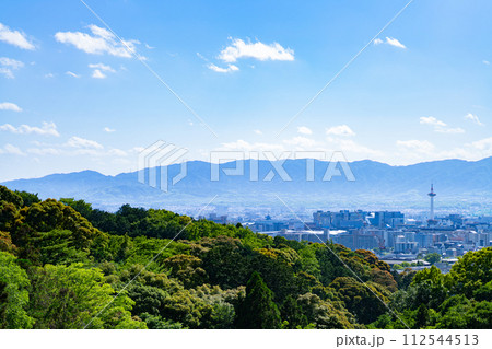 京都府　京都市　関西　近畿地方　鳥居　夏　観光　神社　仏閣　寺　伝統文化　参拝　見下ろし　市街地 112544513