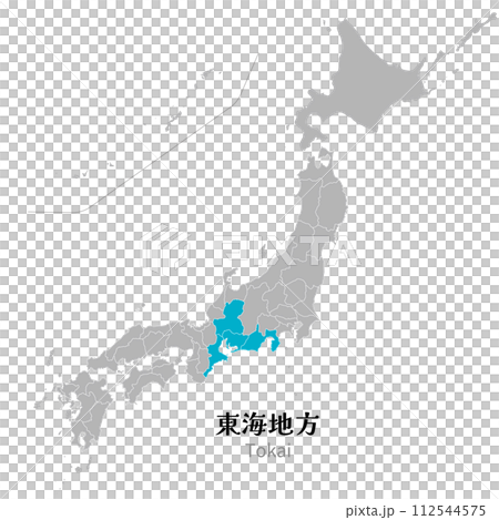 Tokai region in the Japanese archipelago and each prefecture in the Tokai region 112544575