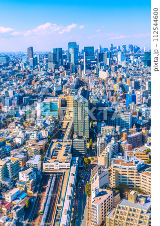 日本の東京都市景観 変貌する渋谷。渋谷の摩天楼・桜丘口再開発のビルも完成…山手線などの姿が見える 112544600