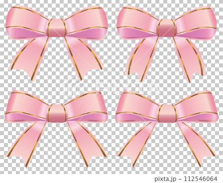 光沢のあるリボンピンク桃色のイラスト素材セット 112546064