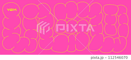 Abstract vector liquid organic blobs chain. Irregular shape liquid long element. Random cute childish wavy splodge form. Pink smooth pebble stone shape. Irregular oval abstract fluid amoeba figure 112546070