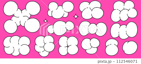 Bubble abstract shapes set. Funky balloon organic elements in trendy retro y2k style. Cartoon kids graffiti vector contour illustration. 112546071