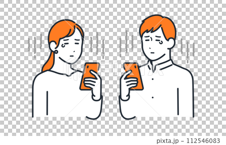 スマートフォンを見て悲しむ若い男女のシンプルなベクターイラストセット素材 スマートフォンを見て悲しむ若い男女のシンプルなベクターイラストセット素材 112546083